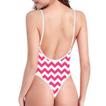 Pink And White Chevron Pattern Print One Piece High Cut Swimsuit