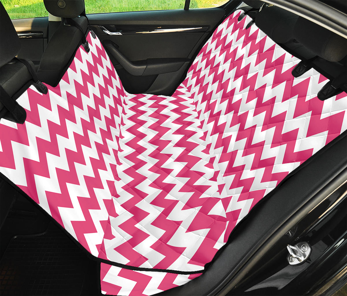 Pink And White Chevron Pattern Print Pet Car Back Seat Cover