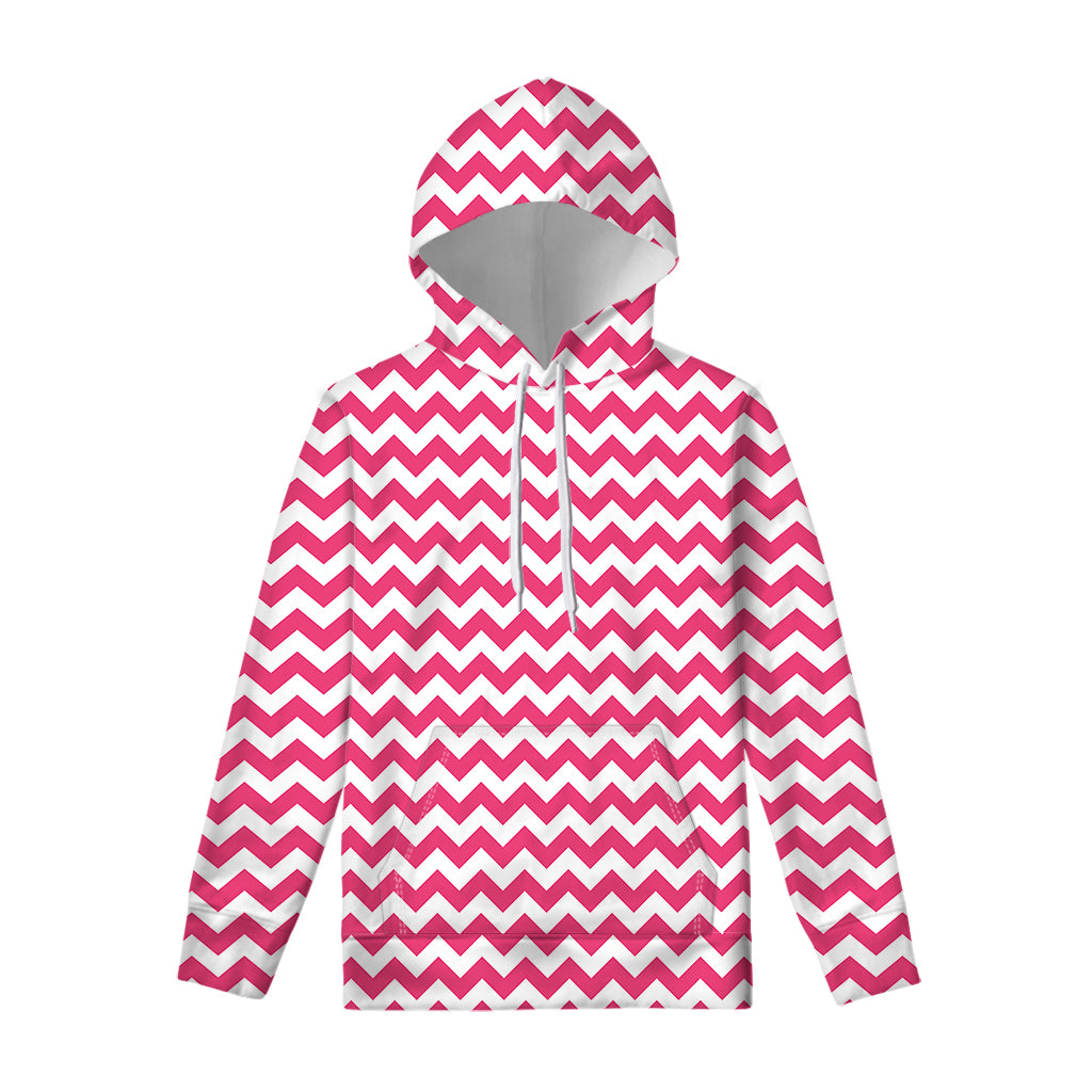 Pink And White Chevron Pattern Print Pullover Hoodie