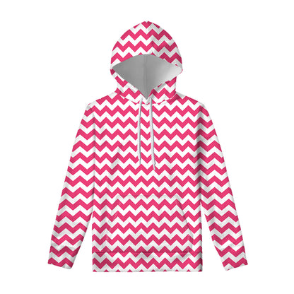 Pink And White Chevron Pattern Print Pullover Hoodie