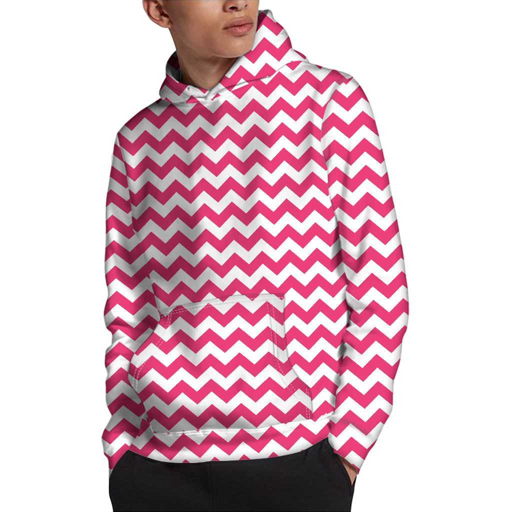Pink And White Chevron Pattern Print Pullover Hoodie