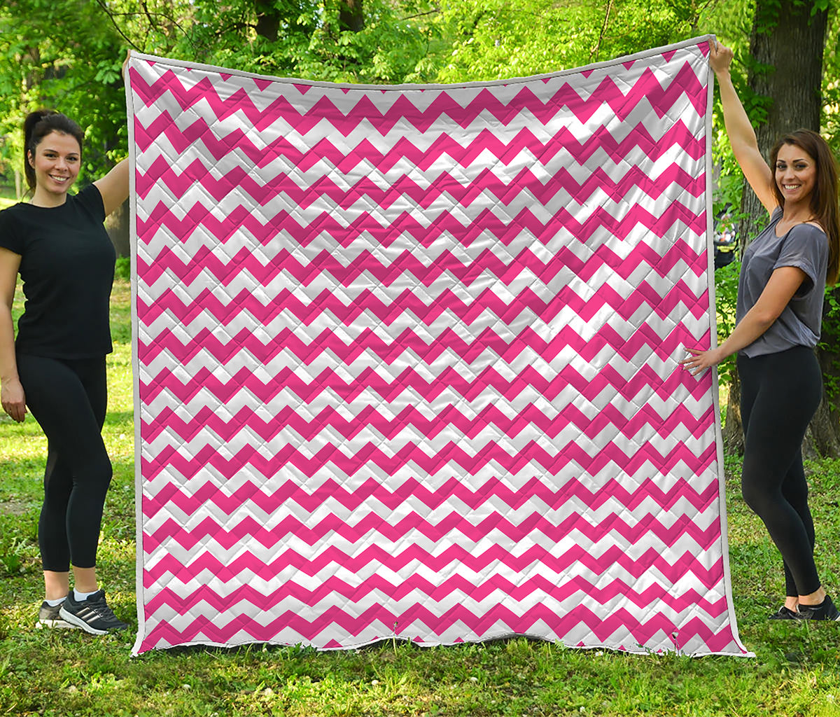 Pink And White Chevron Pattern Print Quilt