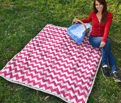 Pink And White Chevron Pattern Print Quilt