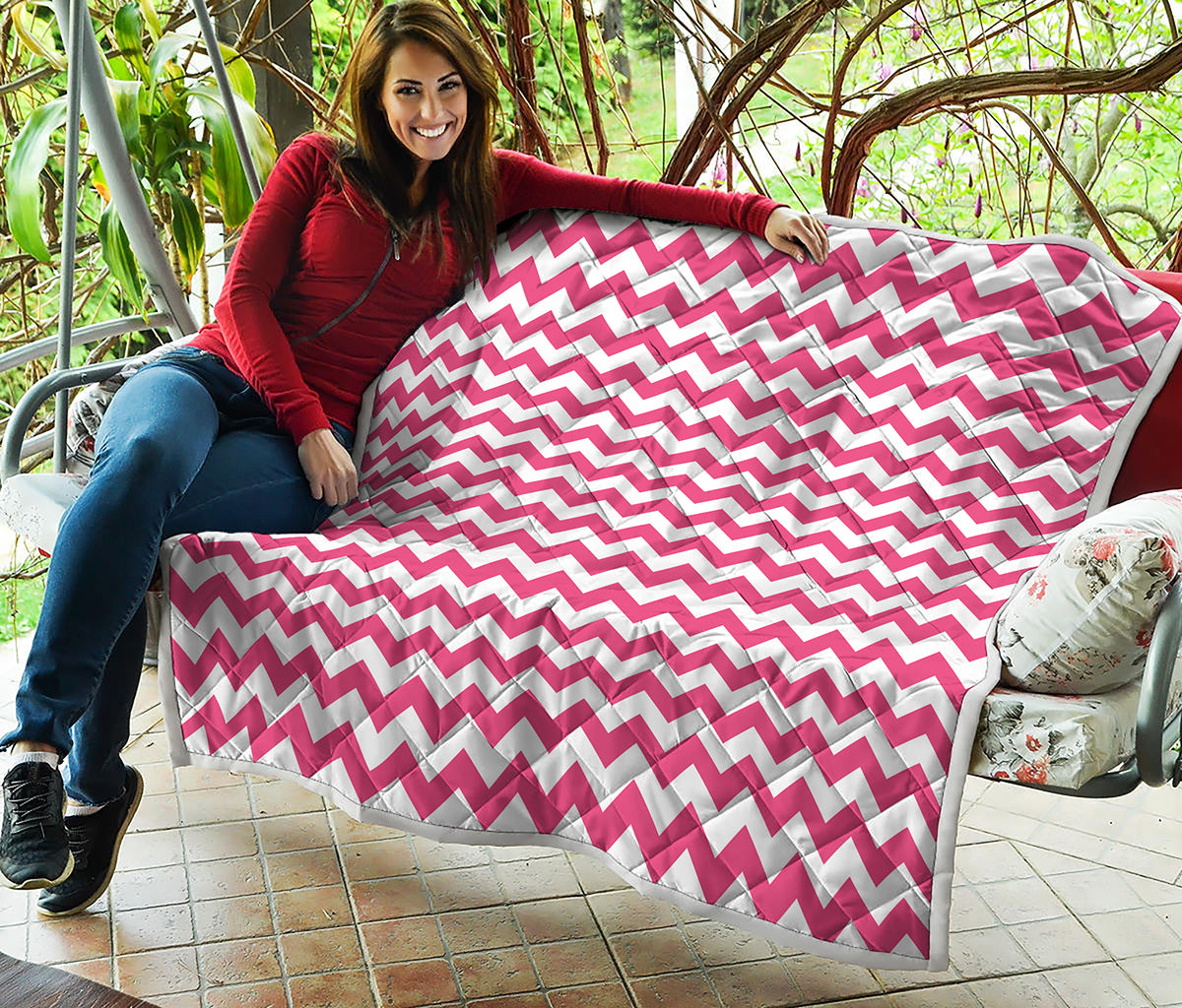 Pink And White Chevron Pattern Print Quilt