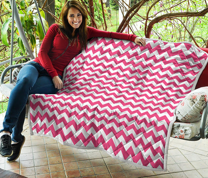 Pink And White Chevron Pattern Print Quilt