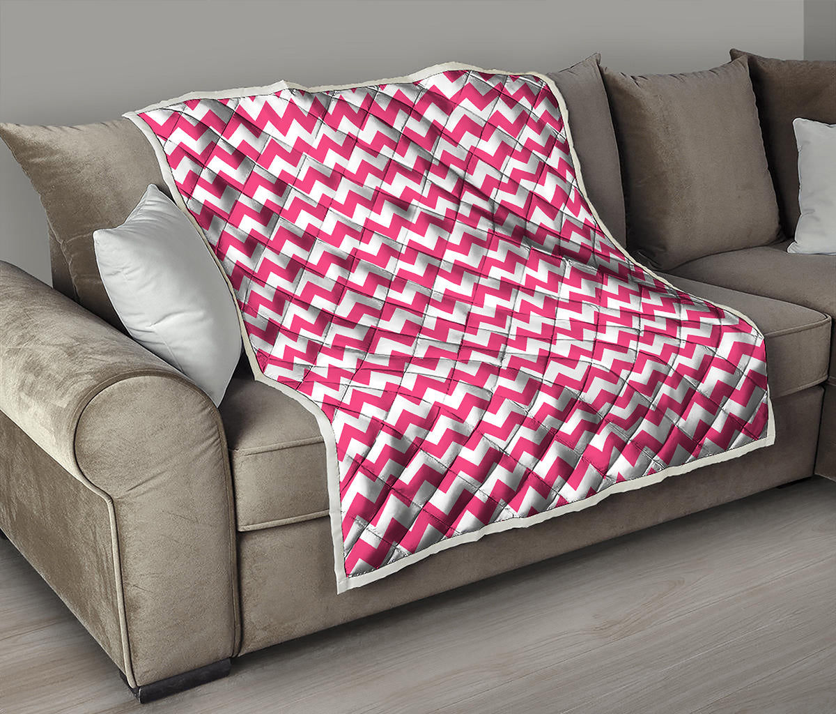 Pink And White Chevron Pattern Print Quilt