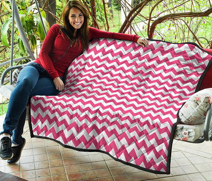 Pink And White Chevron Pattern Print Quilt