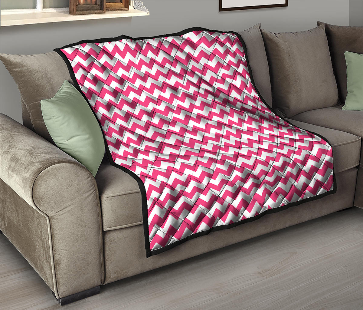 Pink And White Chevron Pattern Print Quilt