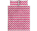 Pink And White Chevron Pattern Print Quilt Bed Set
