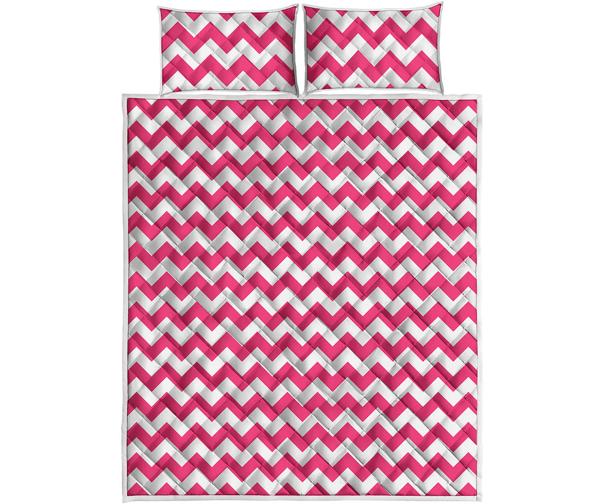 Pink And White Chevron Pattern Print Quilt Bed Set