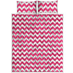 Pink And White Chevron Pattern Print Quilt Bed Set