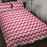 Pink And White Chevron Pattern Print Quilt Bed Set