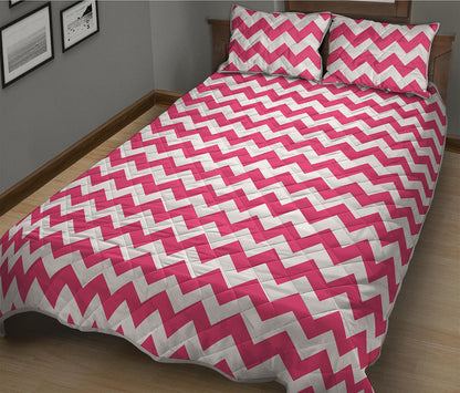 Pink And White Chevron Pattern Print Quilt Bed Set