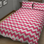 Pink And White Chevron Pattern Print Quilt Bed Set