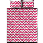 Pink And White Chevron Pattern Print Quilt Bed Set