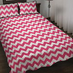 Pink And White Chevron Pattern Print Quilt Bed Set
