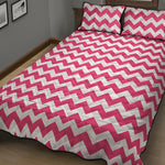 Pink And White Chevron Pattern Print Quilt Bed Set