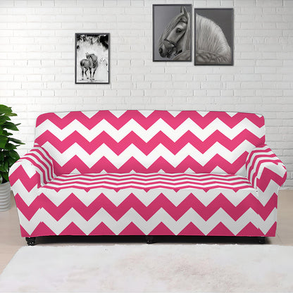 Pink And White Chevron Pattern Print Sofa Cover