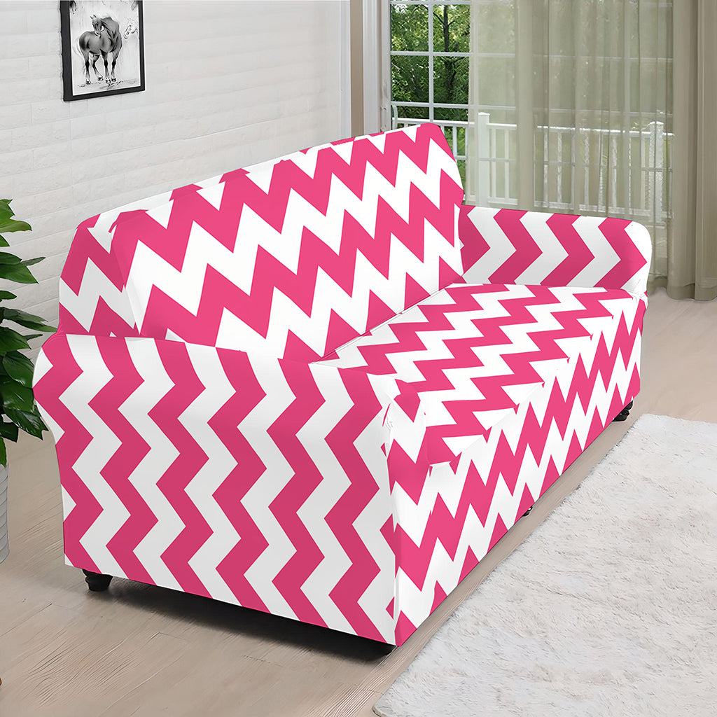 Pink And White Chevron Pattern Print Sofa Cover