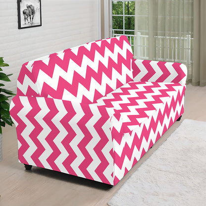 Pink And White Chevron Pattern Print Sofa Cover
