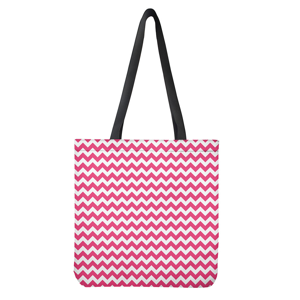 Pink And White Chevron Pattern Print Tote Bag