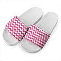 Pink And White Chevron Pattern Print White Slide Sandals