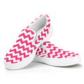 Pink And White Chevron Pattern Print White Slip On Sneakers
