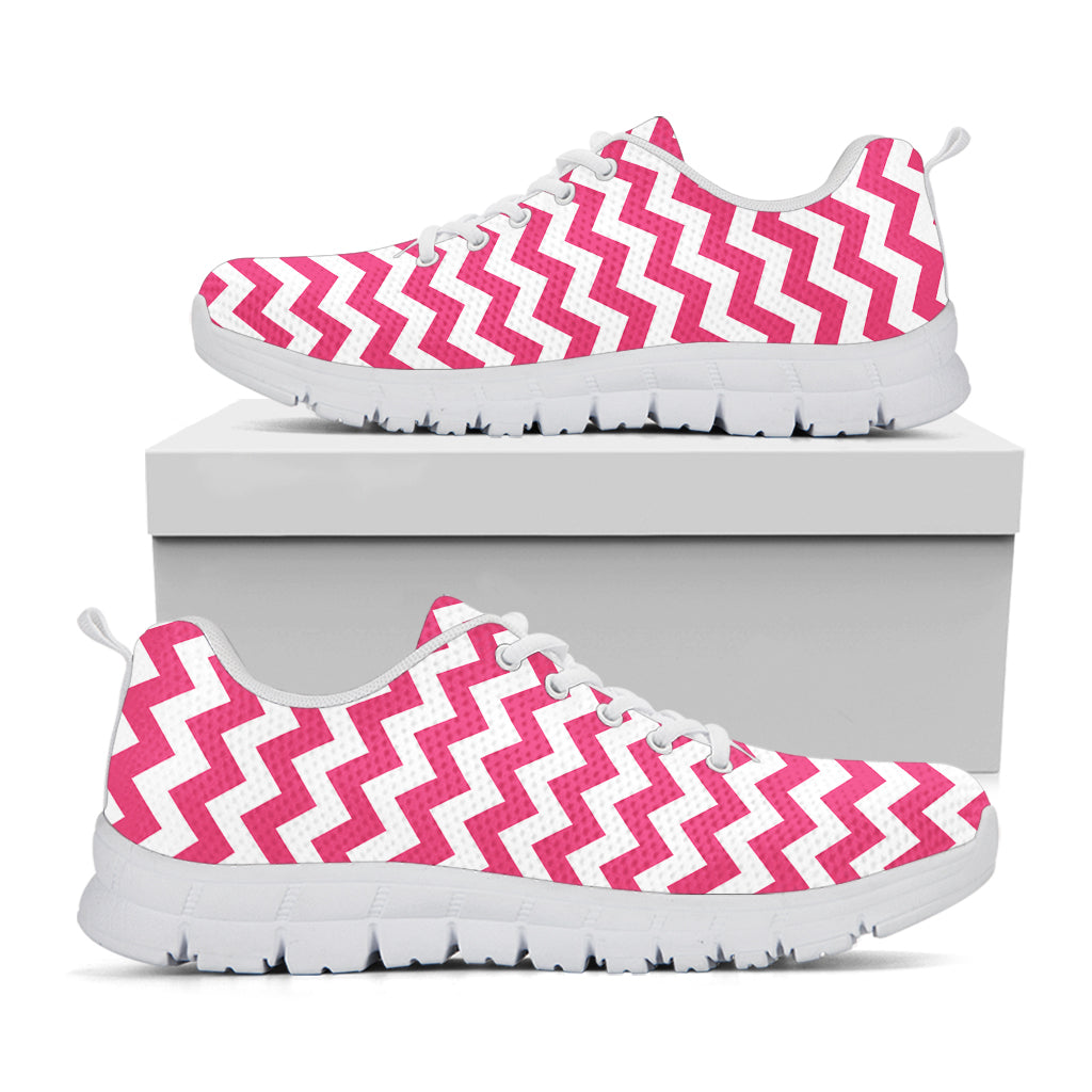 Pink And White Chevron Pattern Print White Sneakers