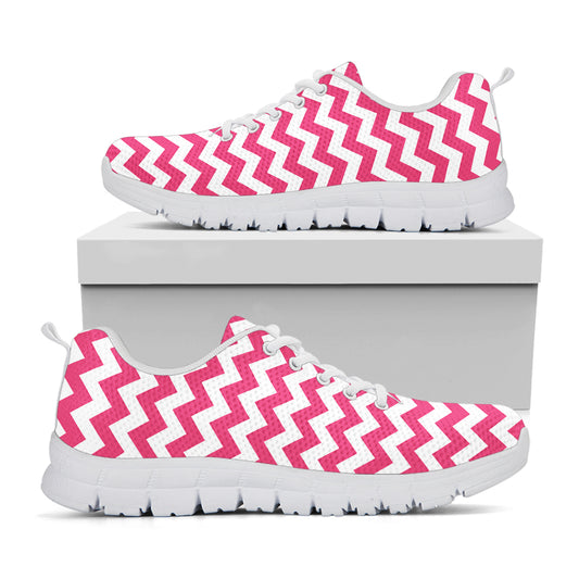 Pink And White Chevron Pattern Print White Sneakers