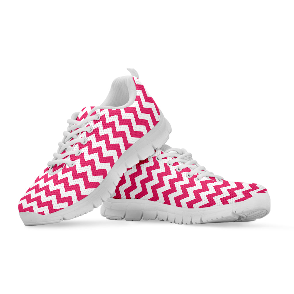 Pink And White Chevron Pattern Print White Sneakers