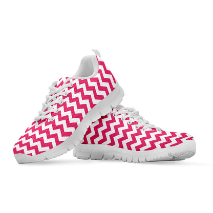 Pink And White Chevron Pattern Print White Sneakers