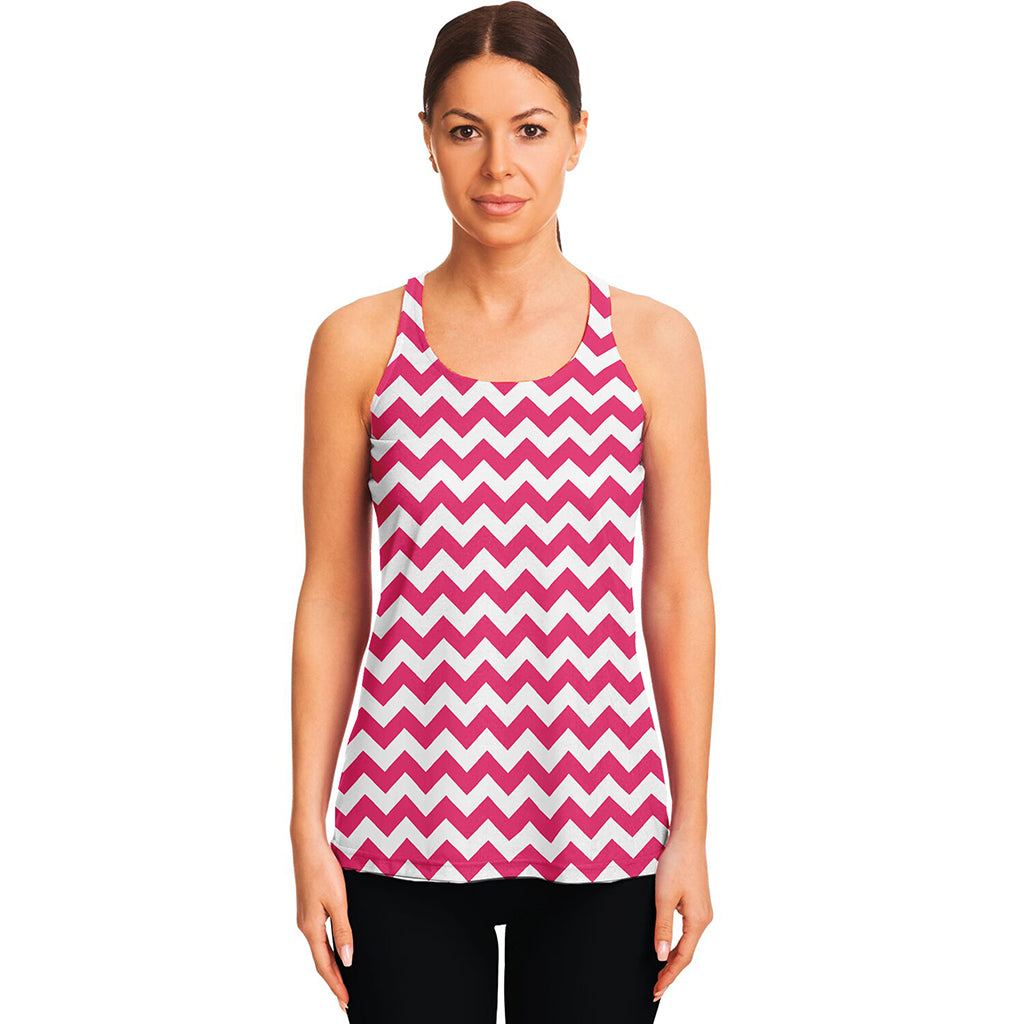 Pink And White Chevron Pattern Print Women's Racerback Tank Top