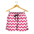 Pink And White Chevron Pattern Print Women's Shorts