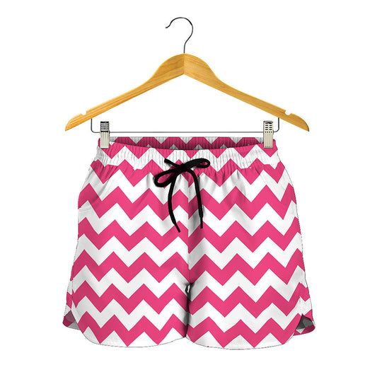 Pink And White Chevron Pattern Print Women's Shorts