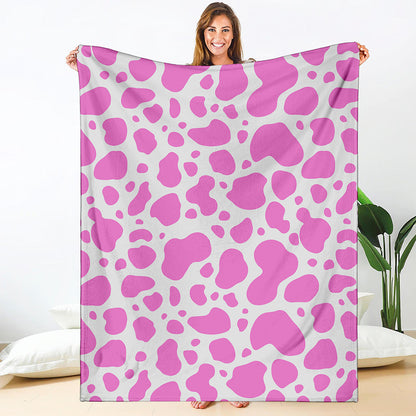 Pink And White Cow Print Blanket