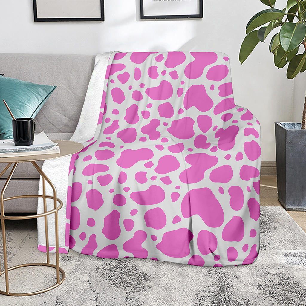 Pink And White Cow Print Blanket