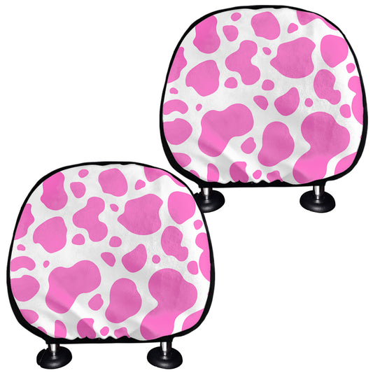 Pink And White Cow Print Car Headrest Covers