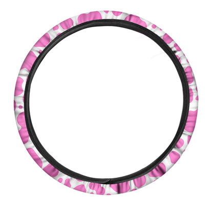 Pink And White Cow Print Car Steering Wheel Cover