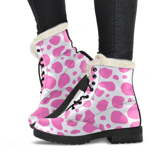 Pink And White Cow Print Comfy Boots GearFrost