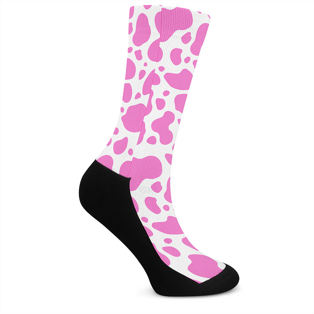Pink And White Cow Print Crew Socks