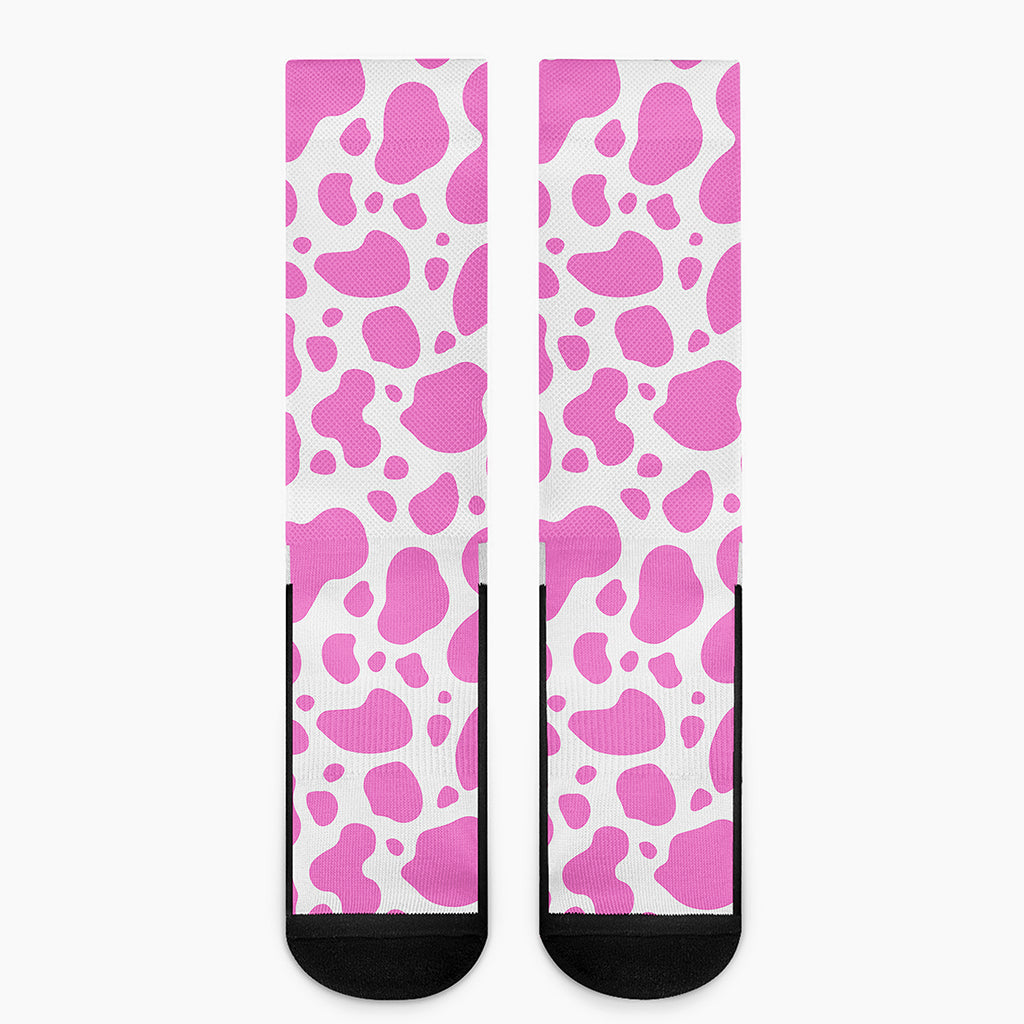 Pink And White Cow Print Crew Socks