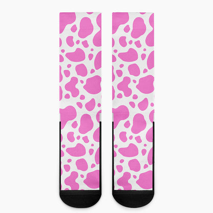 Pink And White Cow Print Crew Socks