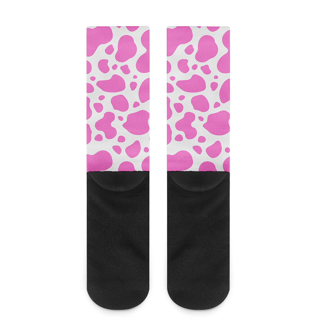 Pink And White Cow Print Crew Socks