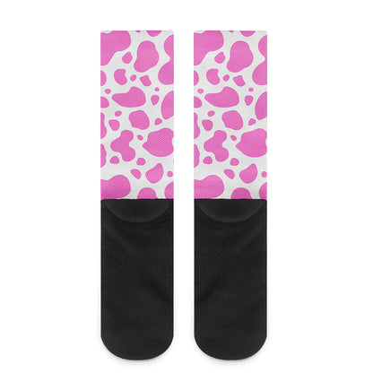 Pink And White Cow Print Crew Socks