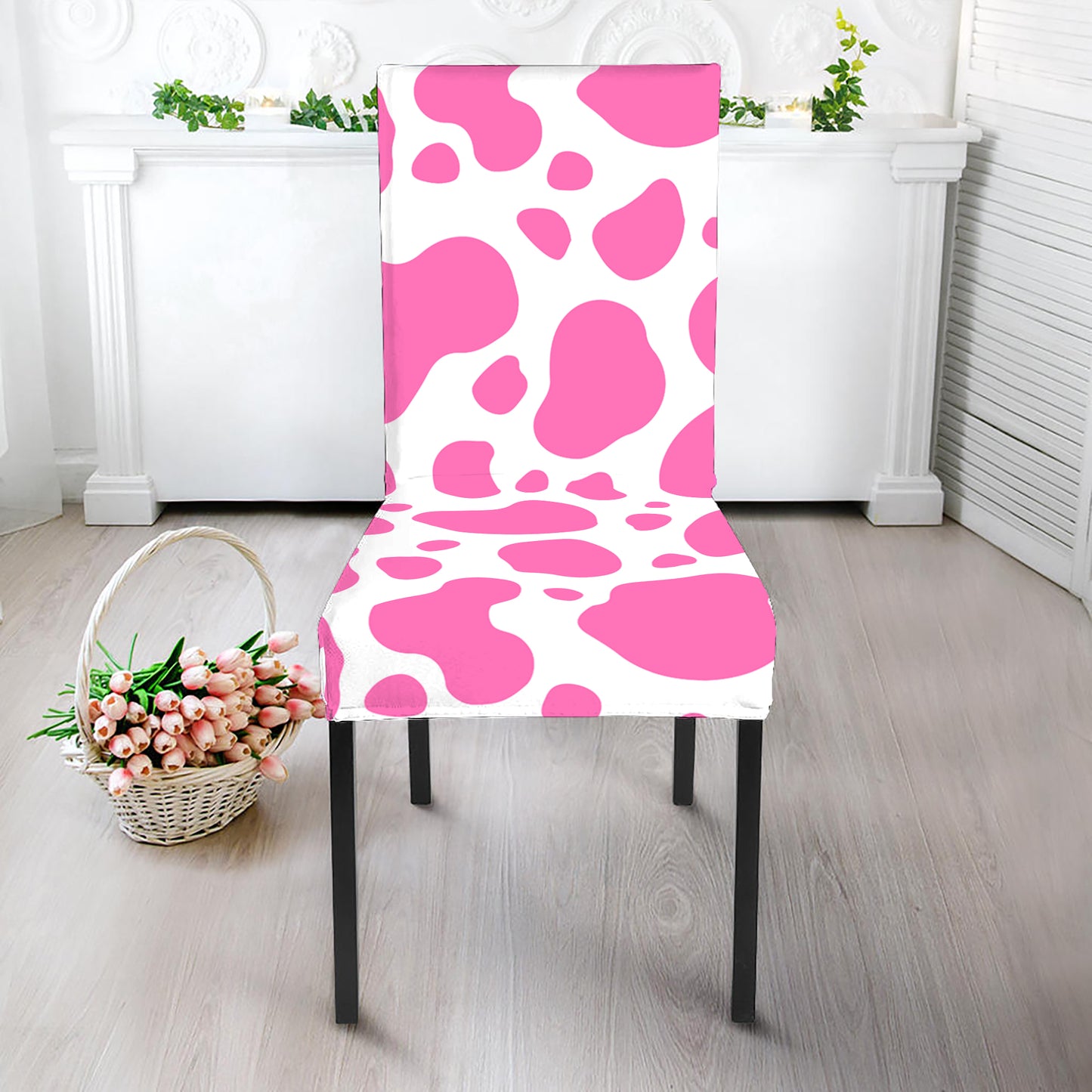 Pink And White Cow Print Dining Chair Slipcover