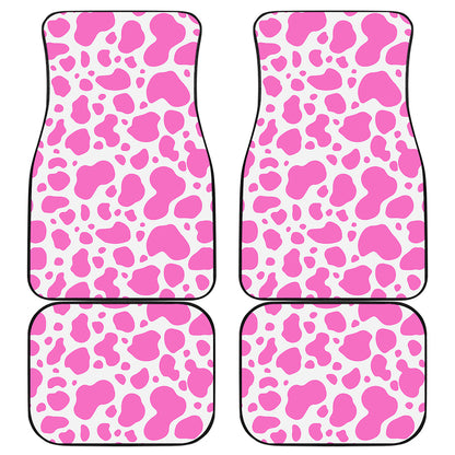 Pink And White Cow Print Front and Back Car Floor Mats