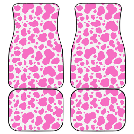 Pink And White Cow Print Front and Back Car Floor Mats