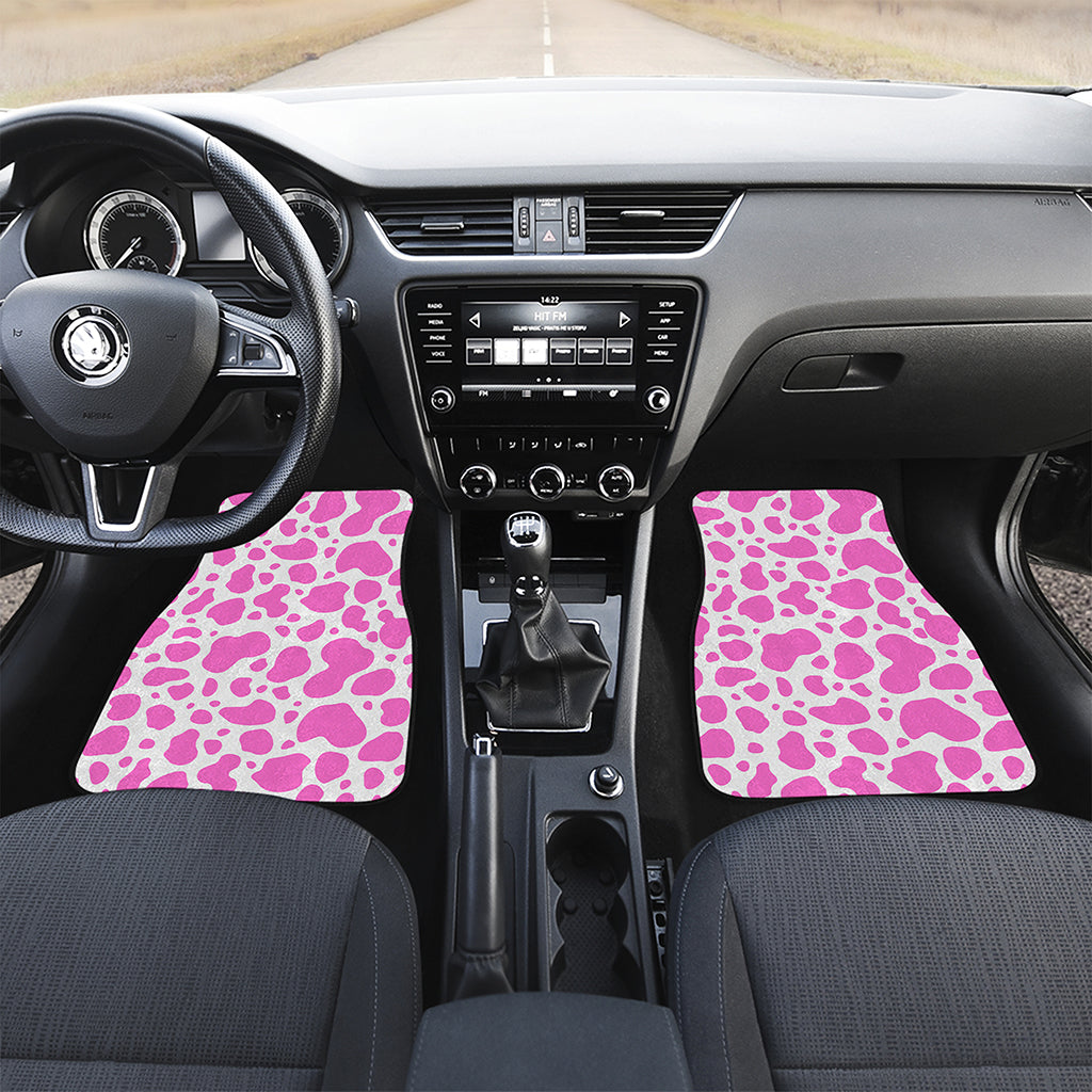 Pink And White Cow Print Front and Back Car Floor Mats