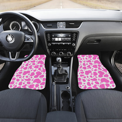 Pink And White Cow Print Front and Back Car Floor Mats