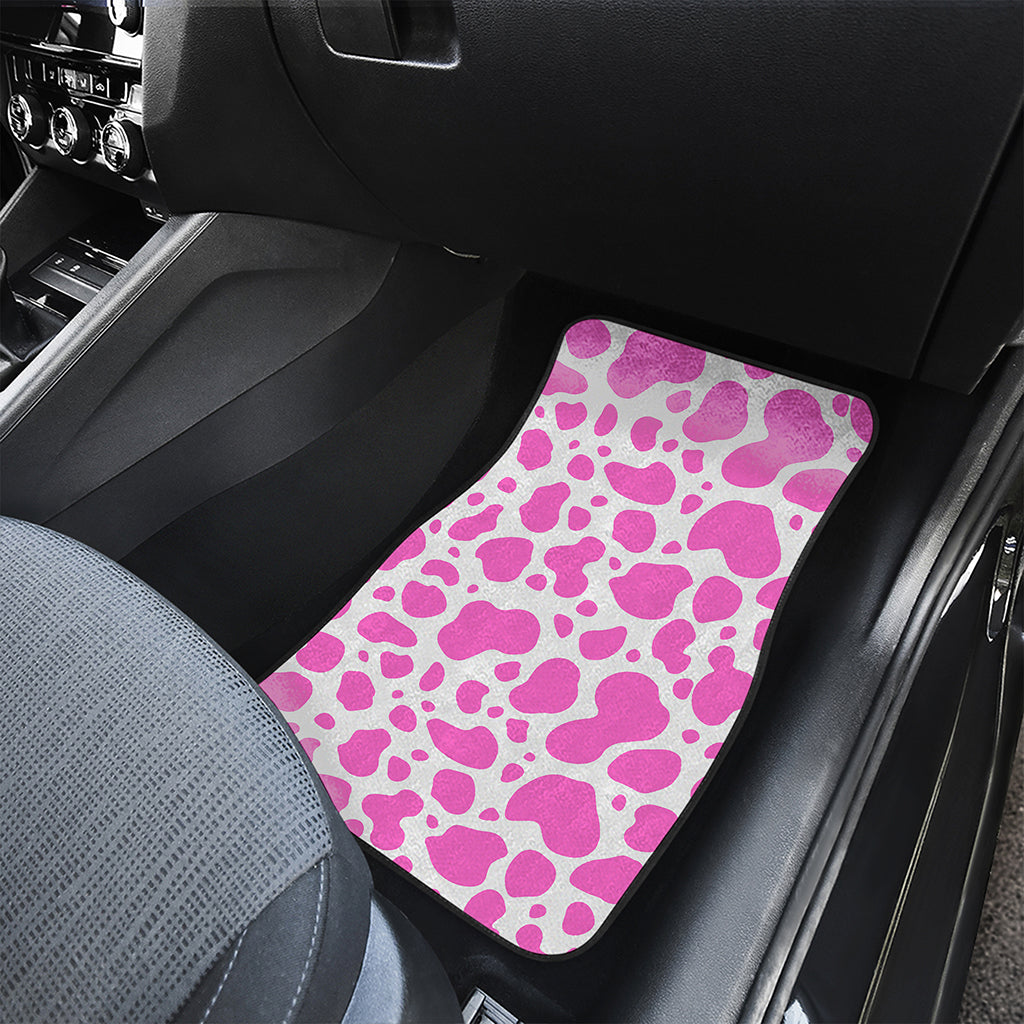 Pink And White Cow Print Front and Back Car Floor Mats